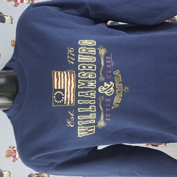 Vintage Y2K Williamsburg Virginia navy blue & gold XL travel graphic sweatshirt - Picture 2 of 6